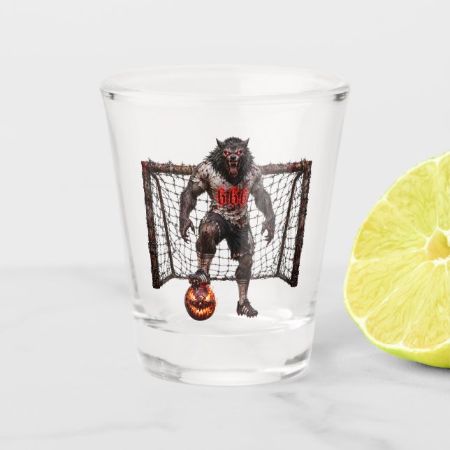Werewolf Soccer Player Halloween Horror Art Schnapsglas (Vorderseite)