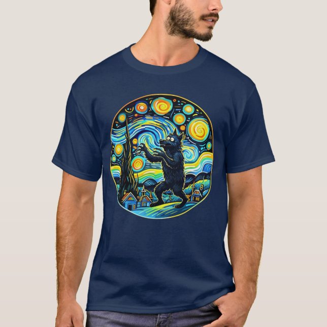 Werewolf Starry Night T - Shirt - Funny Van Gogh (Vorderseite)