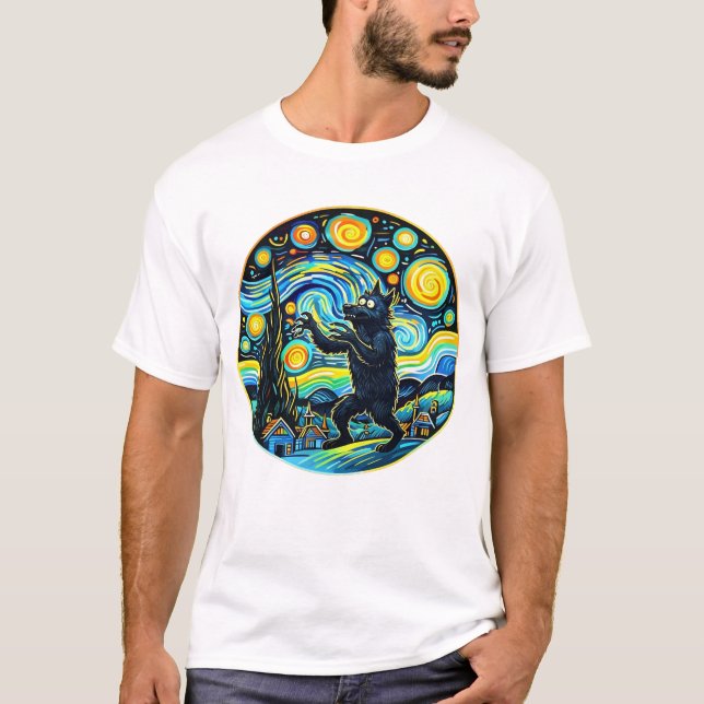 Werewolf Starry Night Van Gogh T - Shirt - Funny & (Vorderseite)