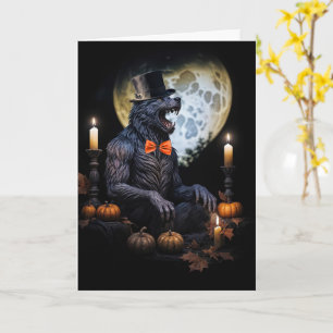 Werewolf und Moon Candles Pumpkins Beängstigend Ha Karte
