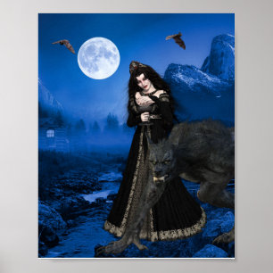 Werewolf Vampire Enchantress Halloween Ful Moom Poster