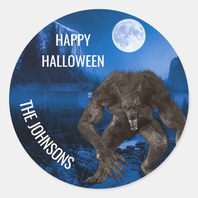 Werewolf Wolf Halloween Full Moon Runder Aufkleber (Vorderseite)