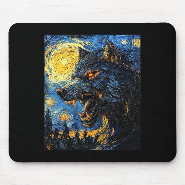 Werewolf Wolf Wolves - Van Gogh Style - Starry Nig Mousepad (Vorne)