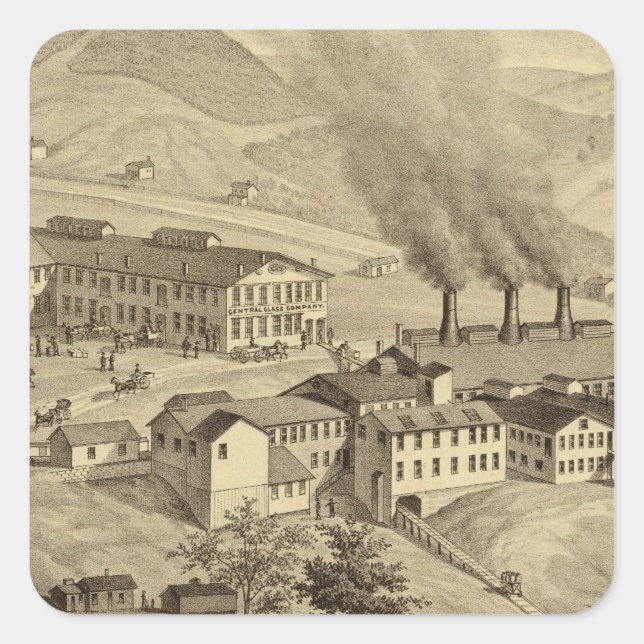 Werke der Zentral-Glasgesellschaft in West Virgini Quadratischer Aufkleber (Vorderseite)