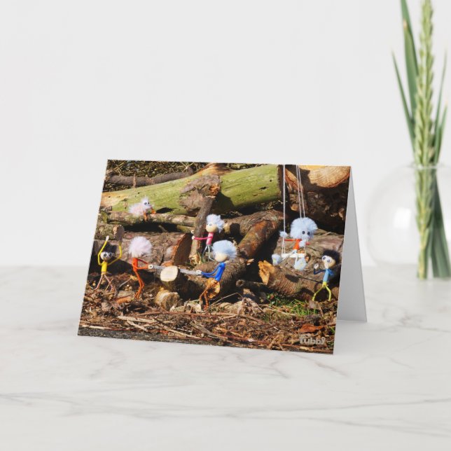 Werkende Fubby's in hun houtzagerij. Dankeskarte (Vorderseite)