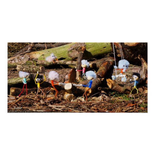 Werkende Fubby's in hun houtzagerij. Poster (Vorderseite)