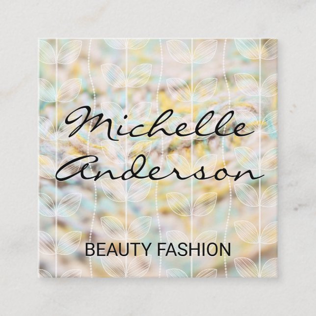 Werkstoff | Pflanze Doodle Muster Quadratische Visitenkarte (Vorderseite)