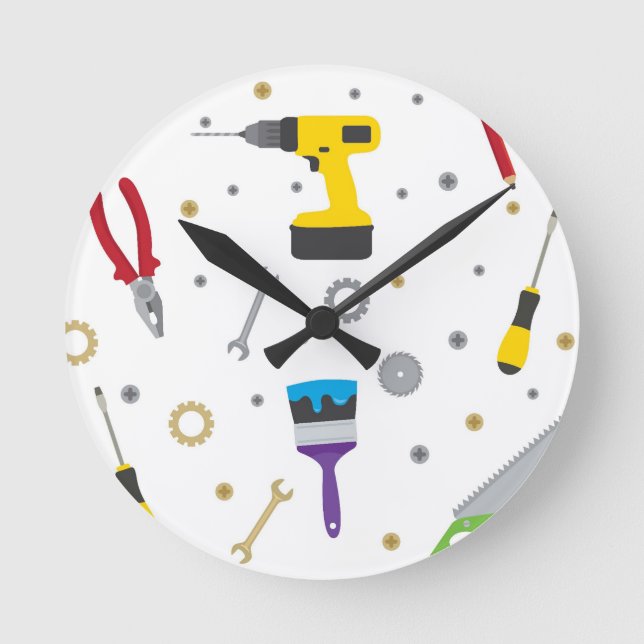 Werkzeug-Heimwerker Runde Wanduhr (Vorderseite)
