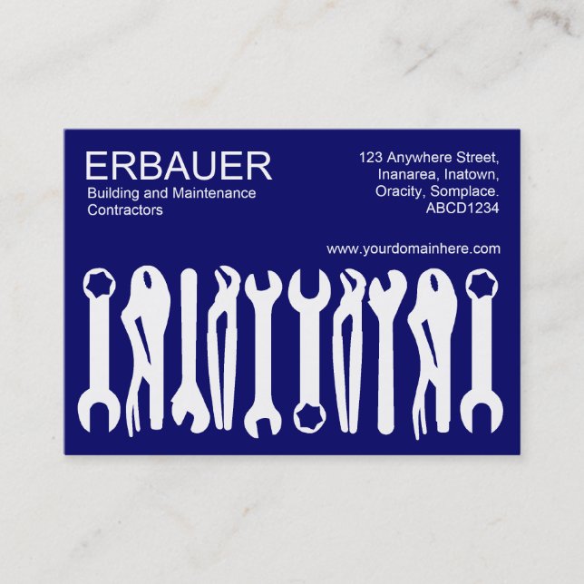 Werkzeuge des Handels (Chubby) - Weiß auf dunkelbl Visitenkarte (Vorderseite)