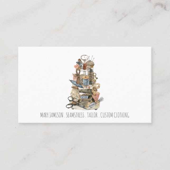 Werkzeuge des Schneiders Seamstress Visitenkarte (Vorderseite)