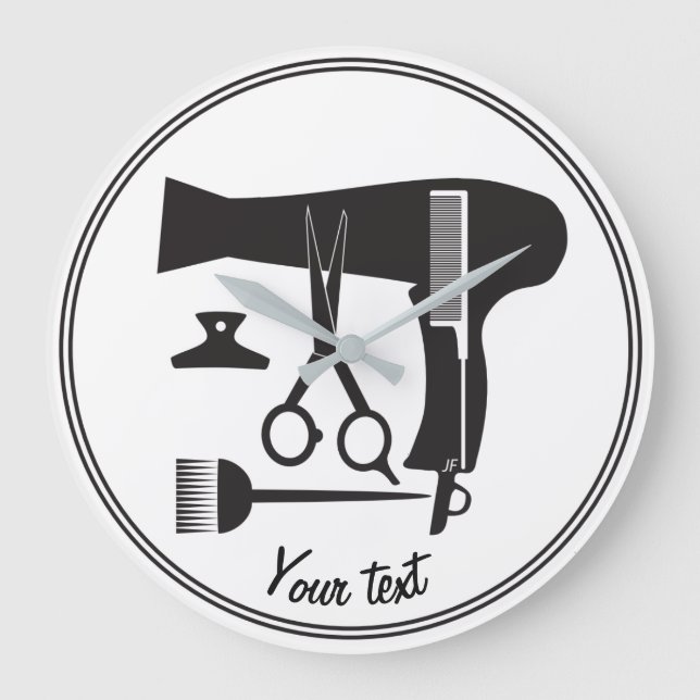 Werkzeuge für Haarstyles Große Wanduhr (Vorderseite)
