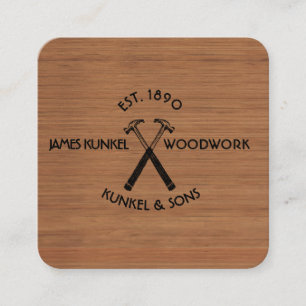 Werkzeuge Schwarzer Hammer LOGO Vintage Holzbau Quadratische Visitenkarte