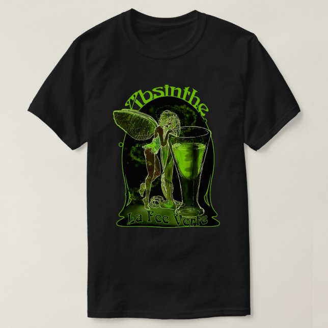 Wermut-La-Gebühr Verte Fee mit Glas T-Shirt (Design vorne)