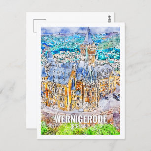 Wernigerode Deutschland Berühmter Platz Watercolor Postkarte
