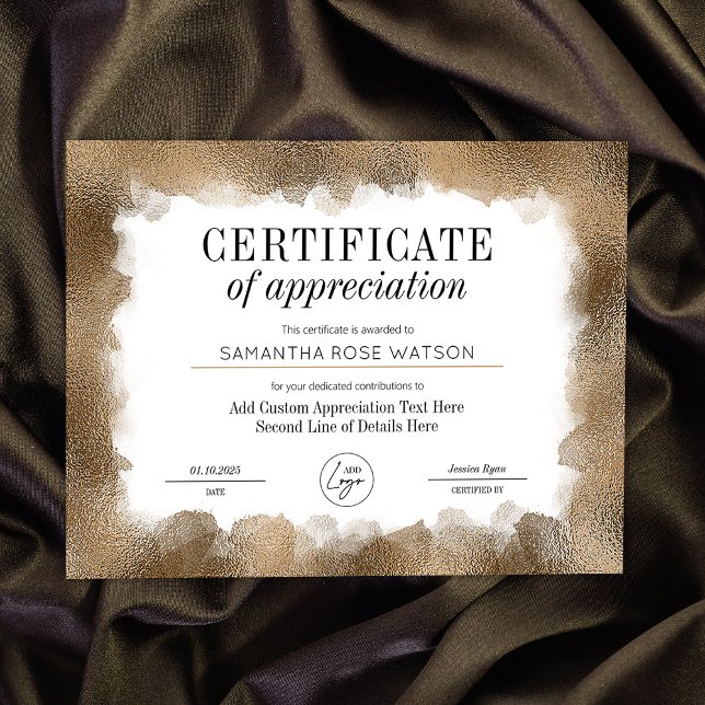 Wertungszertifikat Moderner Gold Glitzer Award (Elegant gold glitter effect Certificate of Appreciation professional business award)