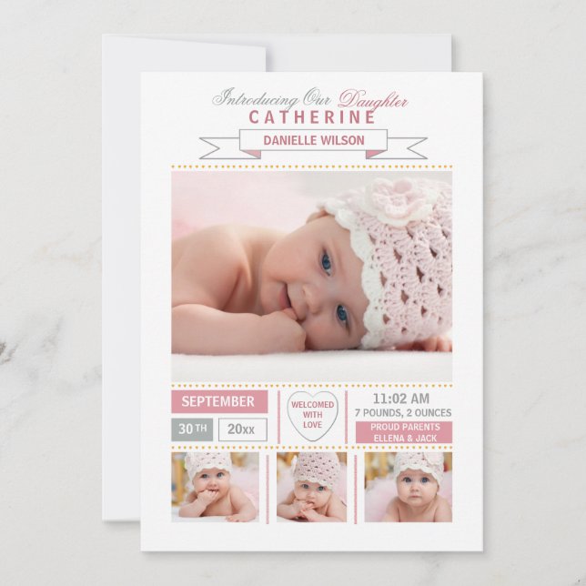 Wertvoll Ankunft Rosa Foto Geburtsankündigung Ankündigung (Vorderseite)