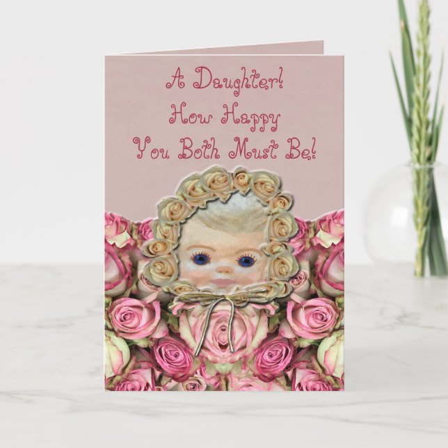 Wertvoll Baby Girl Rose Glückwunsch Karte (Vorderseite)