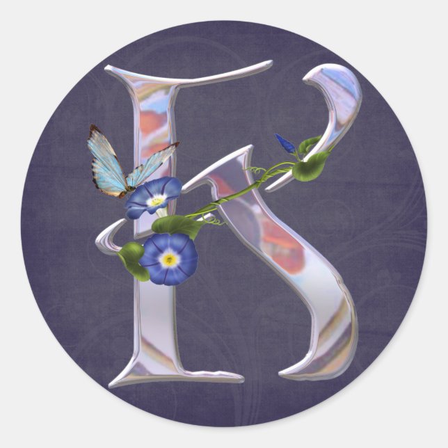 Wertvoll Butterfly Initial K Runder Aufkleber (Vorderseite)