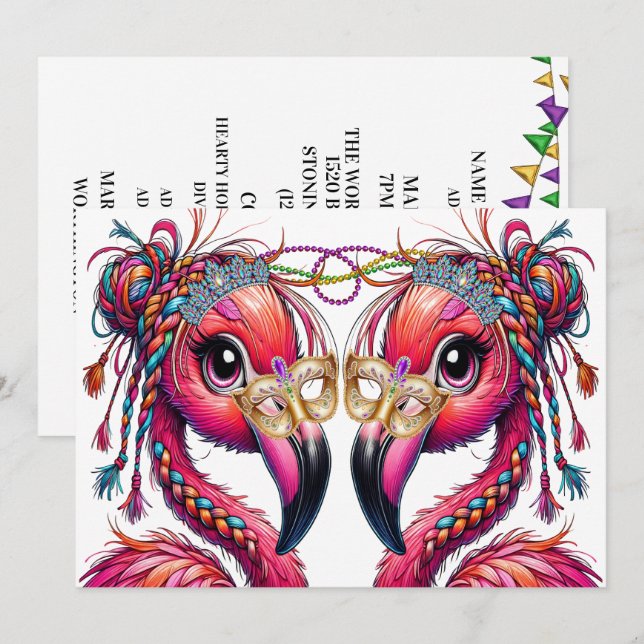 Wertvoll Flaunty Flamingos Einladung (Vorne/Hinten)