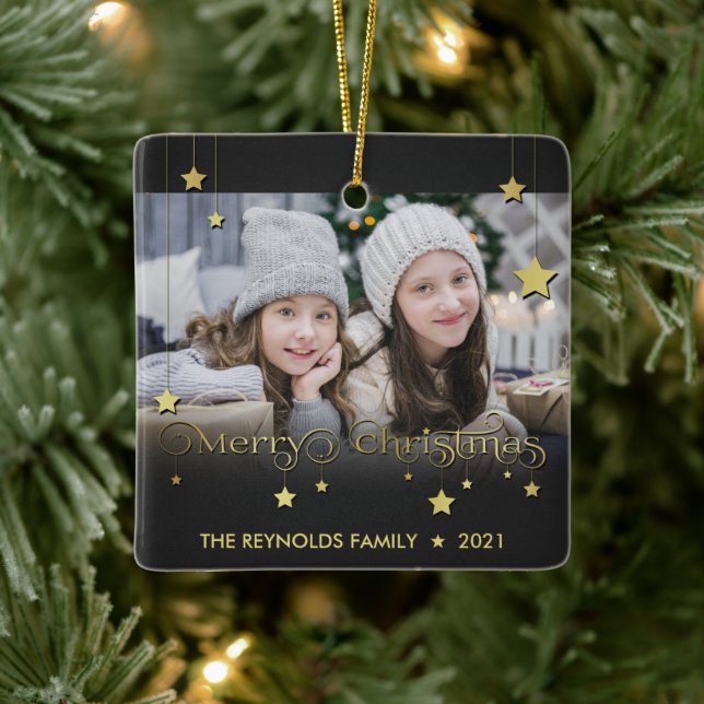 Wertvoll Gold Frohe Weihnachtsstars Keramikornament (Baum)