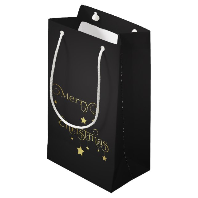Wertvoll Gold Frohe Weihnachtsstars Kleine Geschenktüte (Vorderseite Schrägansicht)