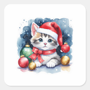 Wertvoll Grau und White Santa Kitten Quadratischer Aufkleber