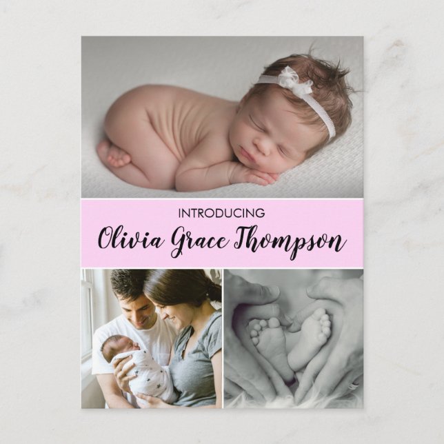 "Wertvoll Pink: Baby Girl Birth Announcement Postc Ankündigungspostkarte (Vorderseite)