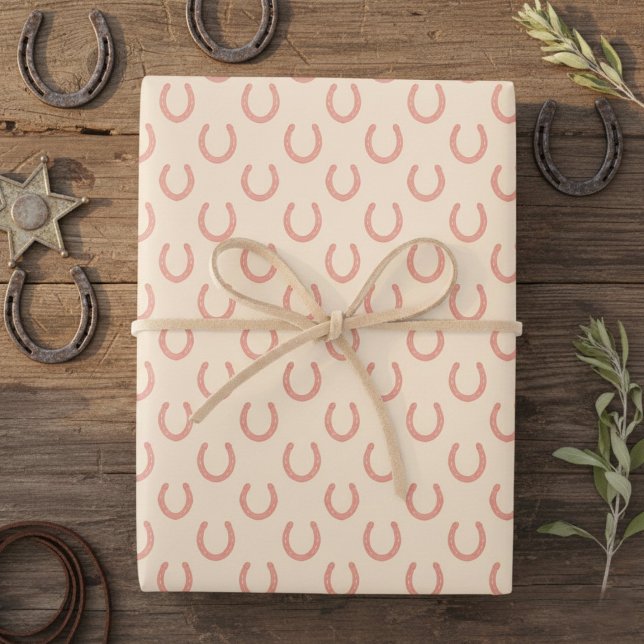 Wertvoll Pink Horseshos Pale Blush Cowgirl Geschenkpapier Set (Precious Pink Horseshoes Pale Blush Tan Cowgirl Wrapping Paper Sheets year of horse
)