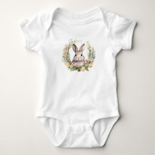 Wertvoll Tan Bunny Rabbit w Spring Flowers Baby Strampler