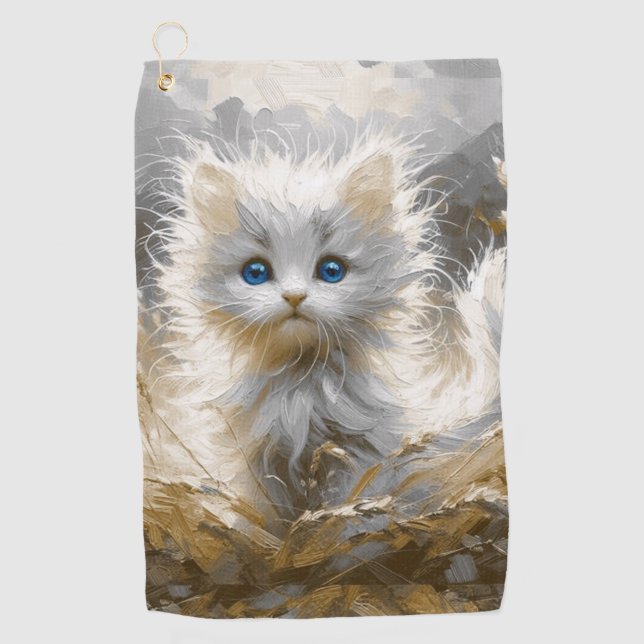 Wertvoll White Kitten Golfhandtuch (Vorderseite)