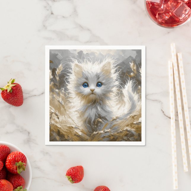 Wertvoll White Kitten Serviette (Beispiel)