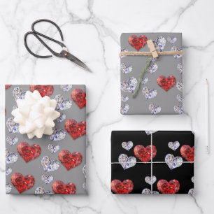 Wertvolle Elegant Diamond Hearts Geschenkpapier Set