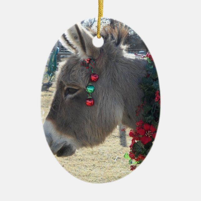 Wertvolle Esel-Weihnachtsverzierung! Keramikornament (Vorne)