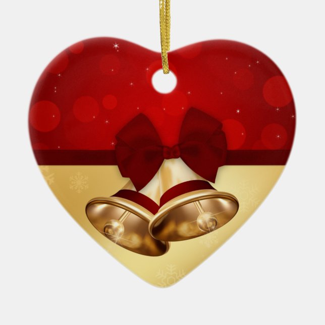 Wertvolle goldene Weihnachtsglocken Keramikornament (Vorne)