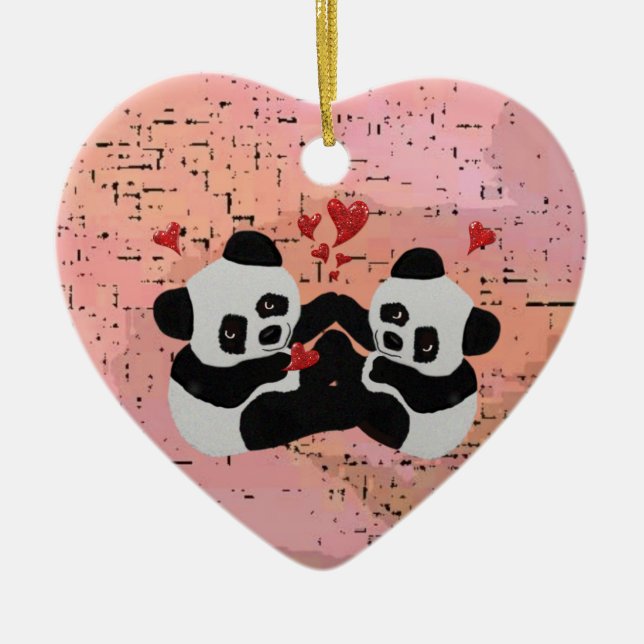 Wertvolle Panda-Herzen Keramik Ornament (Vorne)