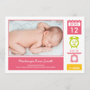 Wertvolle Statistiken - Geburtsankündigung - Rosa Ankündigung