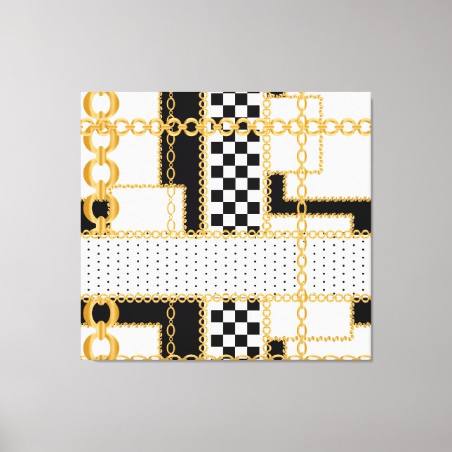 Wertvolle Steine, Goldketten, nahtlose Muster. Leinwanddruck (Vorderseite)