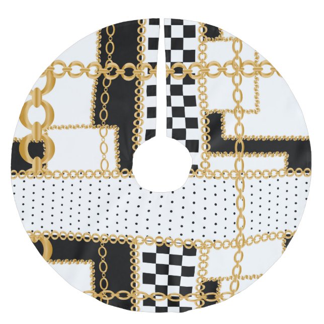 Wertvolle Steine, Goldketten, nahtlose Muster. Polyester Weihnachtsbaumdecke (Vorderseite)