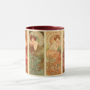 Wertvolle Steine und Blume, Alphonse Mucha Art Tasse