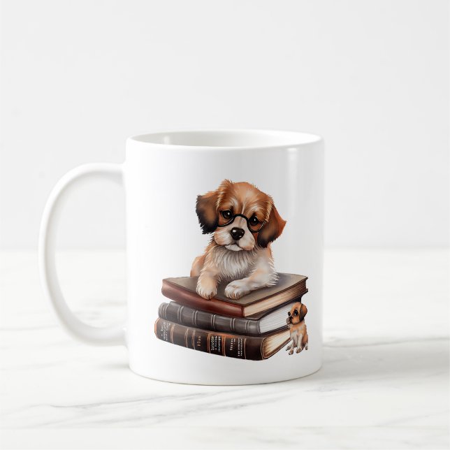 Wertvolle Welpe mit Büchern Kaffeetasse (Links)