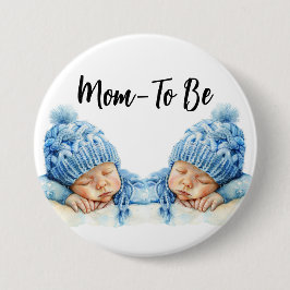 Wertvolle Zwillingsjungen in Blue hats Mama-to-be  Button