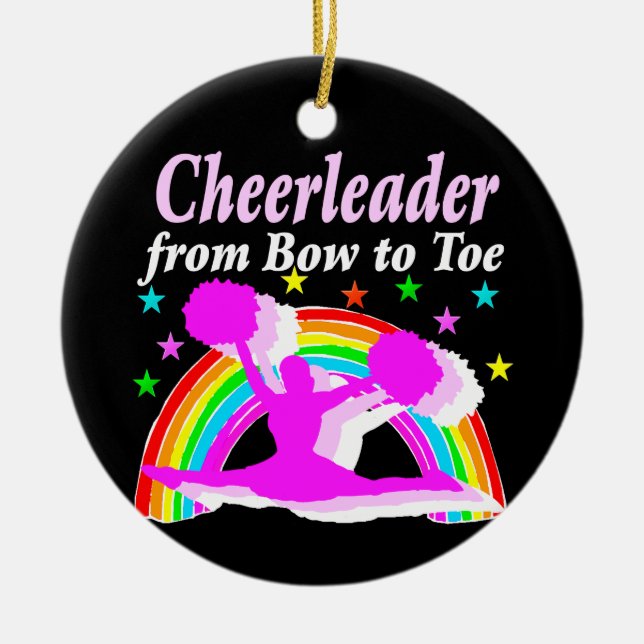 WERTVOLLER PINK-CHEERLEADER VON BOW BIS TOP-DESIGN KERAMIKORNAMENT (Vorne)