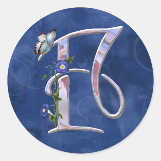 Wertvoller Schmetterling Initial F Runder Aufkleber (Vorderseite)