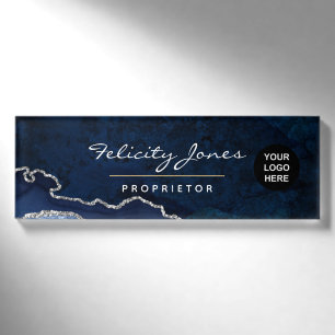 Wertvoller Stein aus Navy und Silver Agate Namenschild
