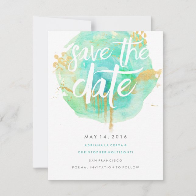 Wertvolles Aquarellblau Save the Date blau (Vorderseite)