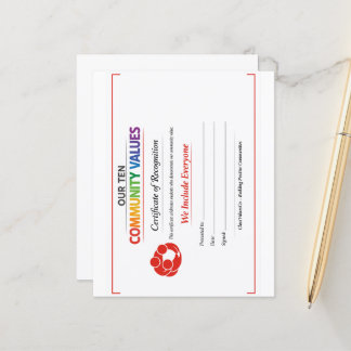 Wertzertifikat für Inklusion 4,5x 5,6 Papierblatt