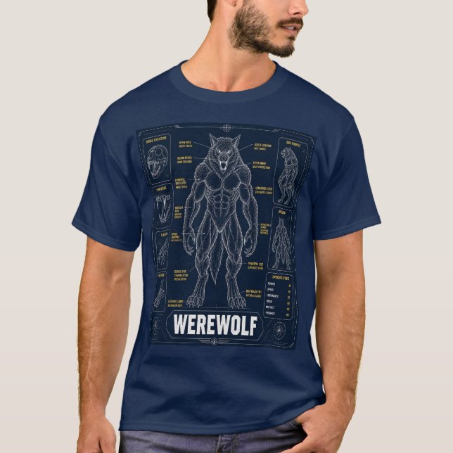 Werwolf-Anatomie-Blueprint T-Shirt (Vorderseite)