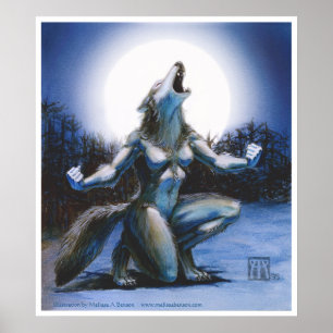 Werwolf-Frau und Vollmond Poster