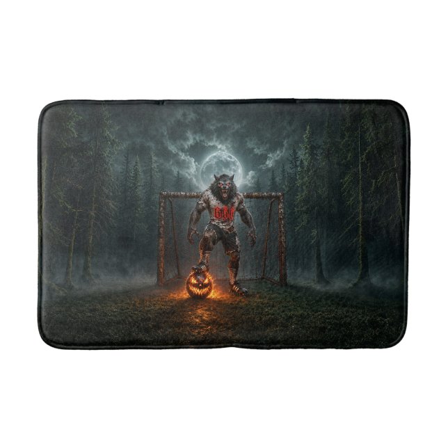 Werwolf-Fußballspieler-Halloween-Horror-Kunst Badematte (Vorderseite)