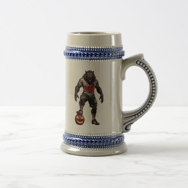 Werwolf-Fußballspieler-Halloween-Horror-Kunst Bierglas (Rechts)
